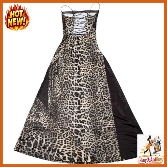 Leopard Print Bodycon Dress Spaghetti Straps Lace Up Sexy Nightclub Party Wear - Picture 6 of 7